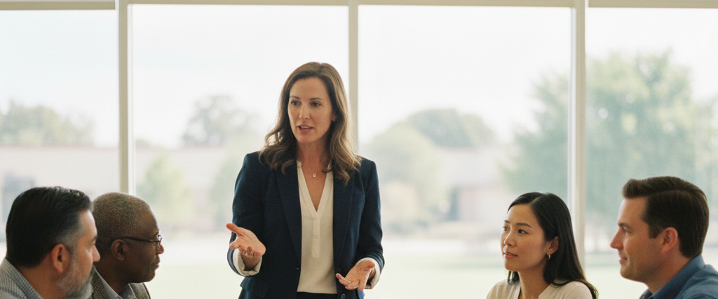 A superintendent leading a board discussion